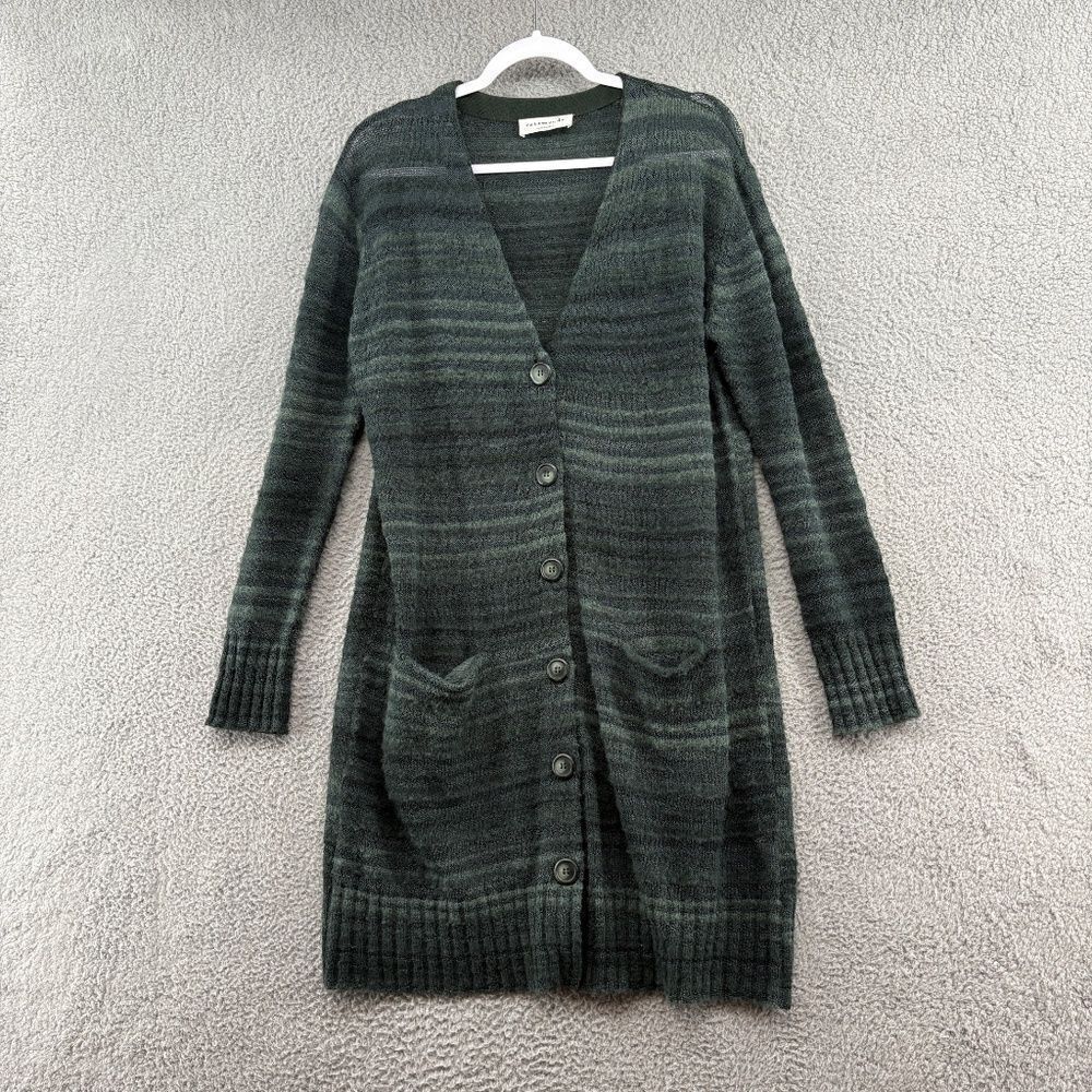 Rosemunde Copenhagen Wool Blend Longline Cardigan Sweater Green Striped Size M
